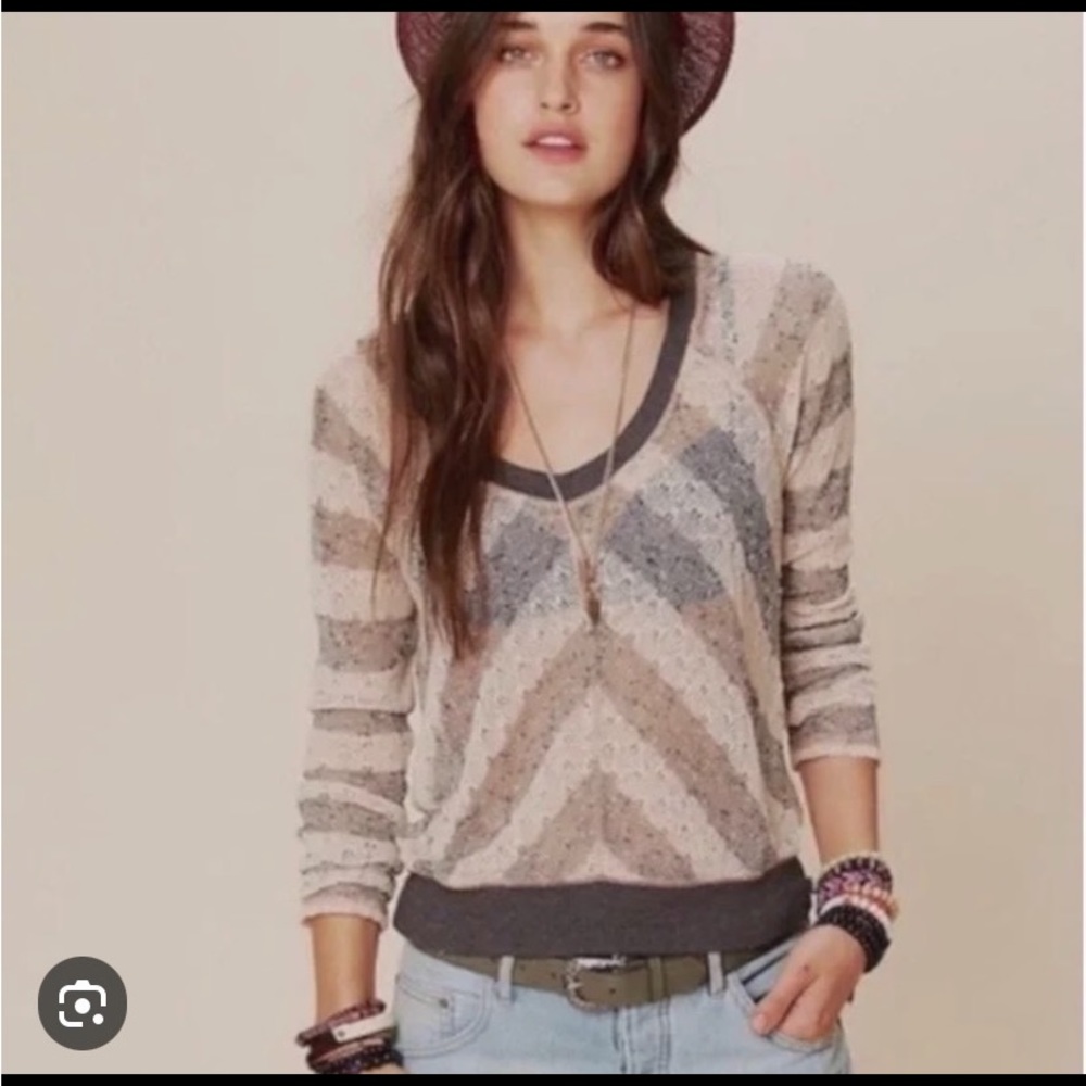 Free People We The Free Robins Egg Chevron Pullover Top